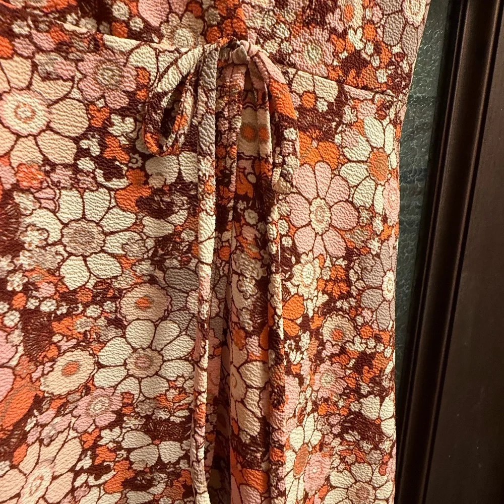 Monteau Orange Pink Tie Front Flutter Sleeve Midi Dress - Picture 7 of 7